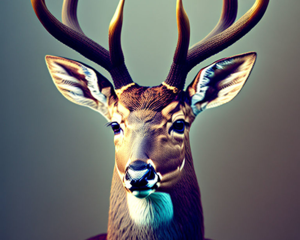 Majestic deer with golden antlers on gradient background