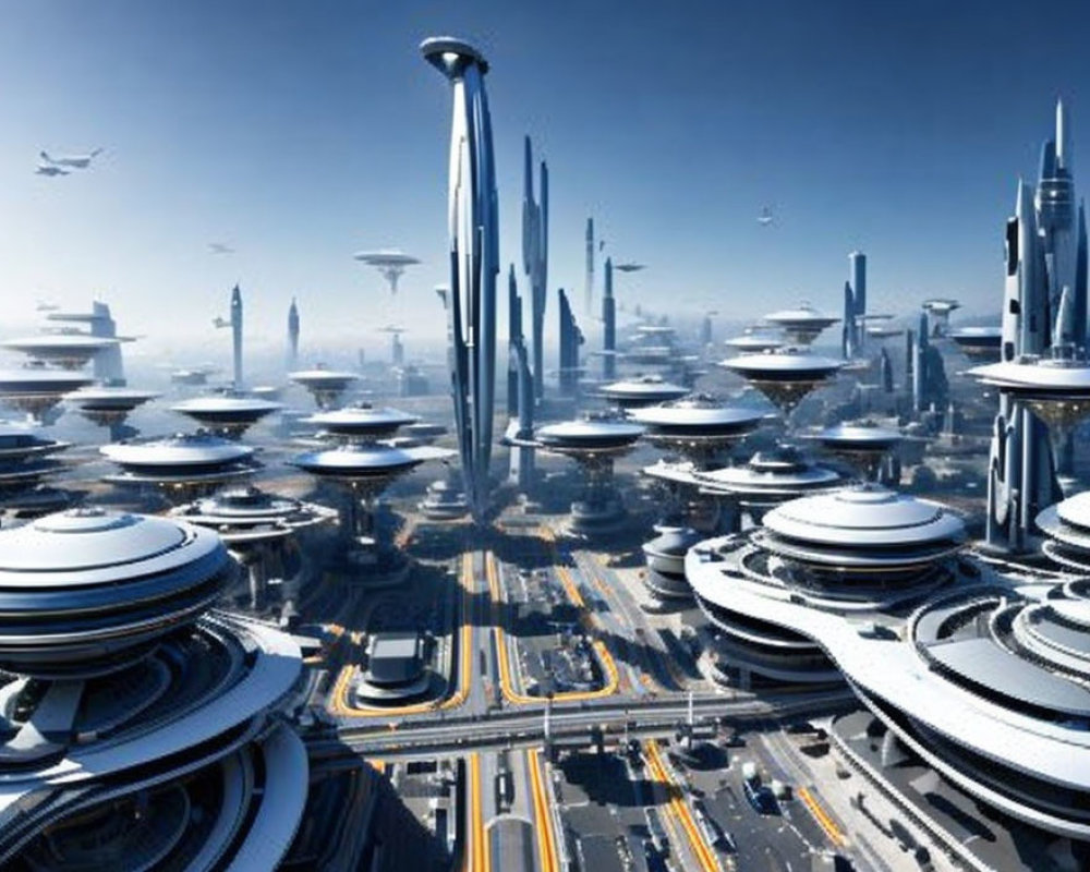 Sleek Skyscrapers in Futuristic Cityscape