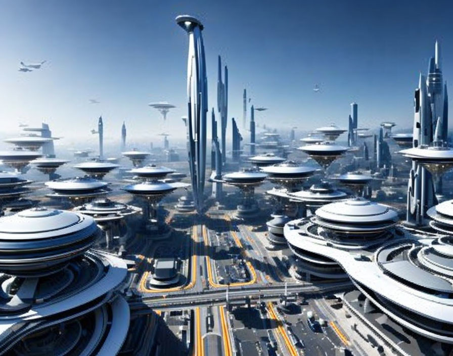 Sleek Skyscrapers in Futuristic Cityscape