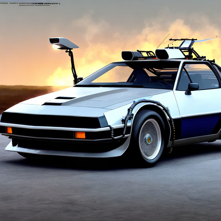 Illustration of Modified DeLorean Car with Futuristic Design Elements