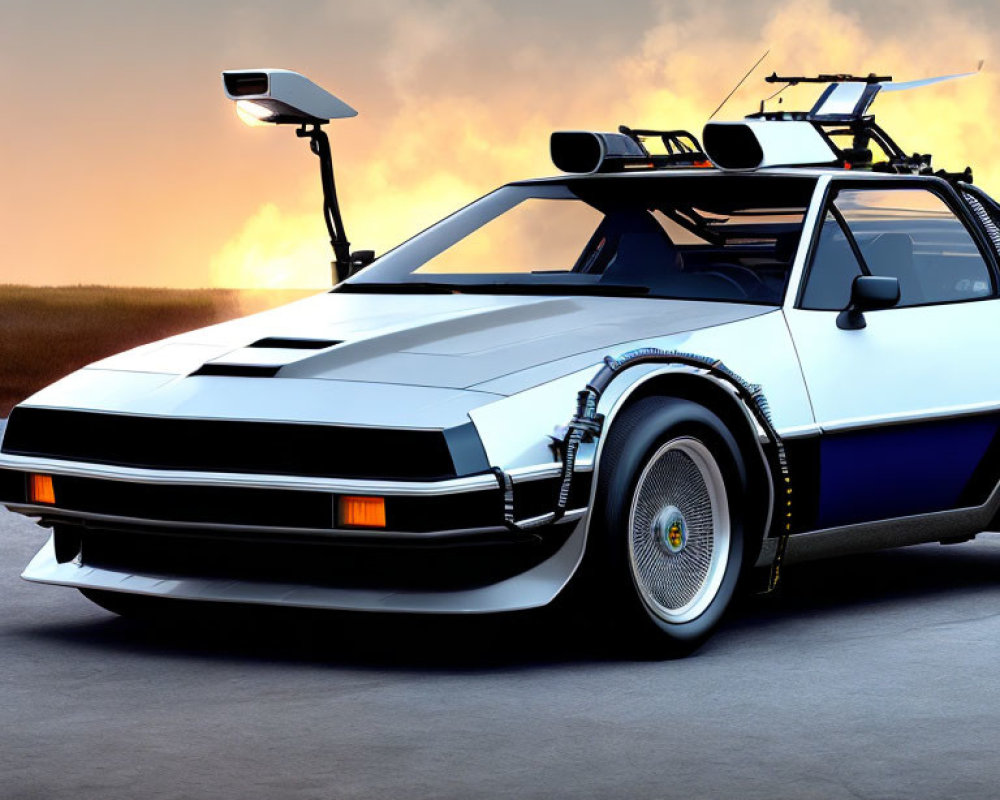 Illustration of Modified DeLorean Car with Futuristic Design Elements