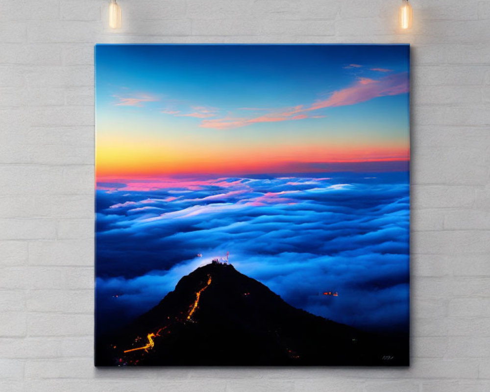 Scenic canvas print of vibrant sunset over mountain peak