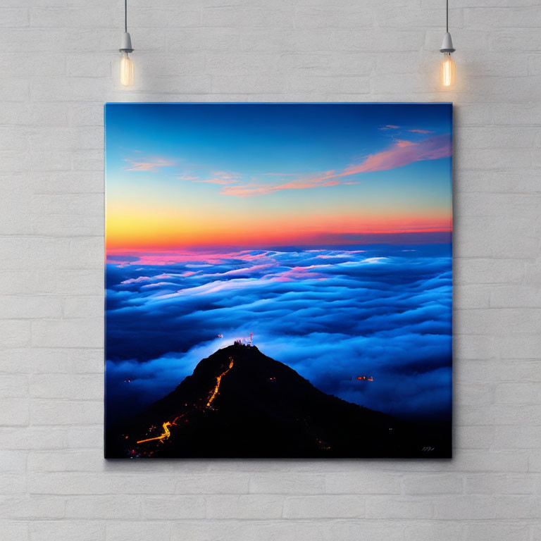 Scenic canvas print of vibrant sunset over mountain peak