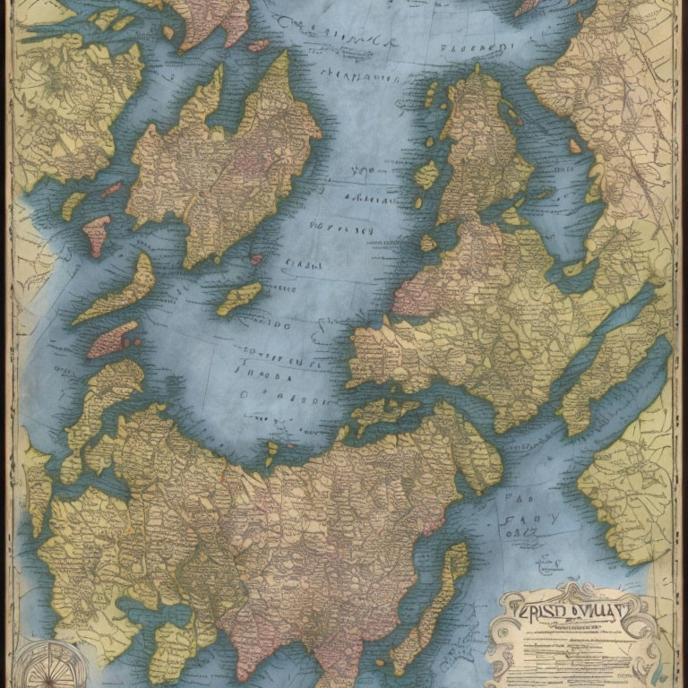 Detailed Antique-Style Fantasy Map with Ornate Borders