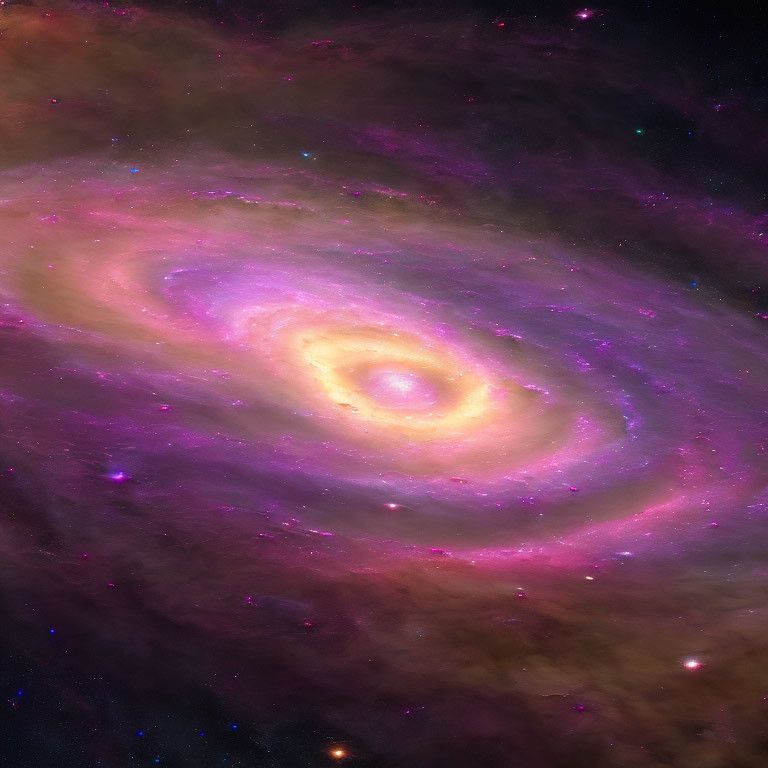 Colorful Spiral Galaxy in Purple, Yellow, and Pink Hues