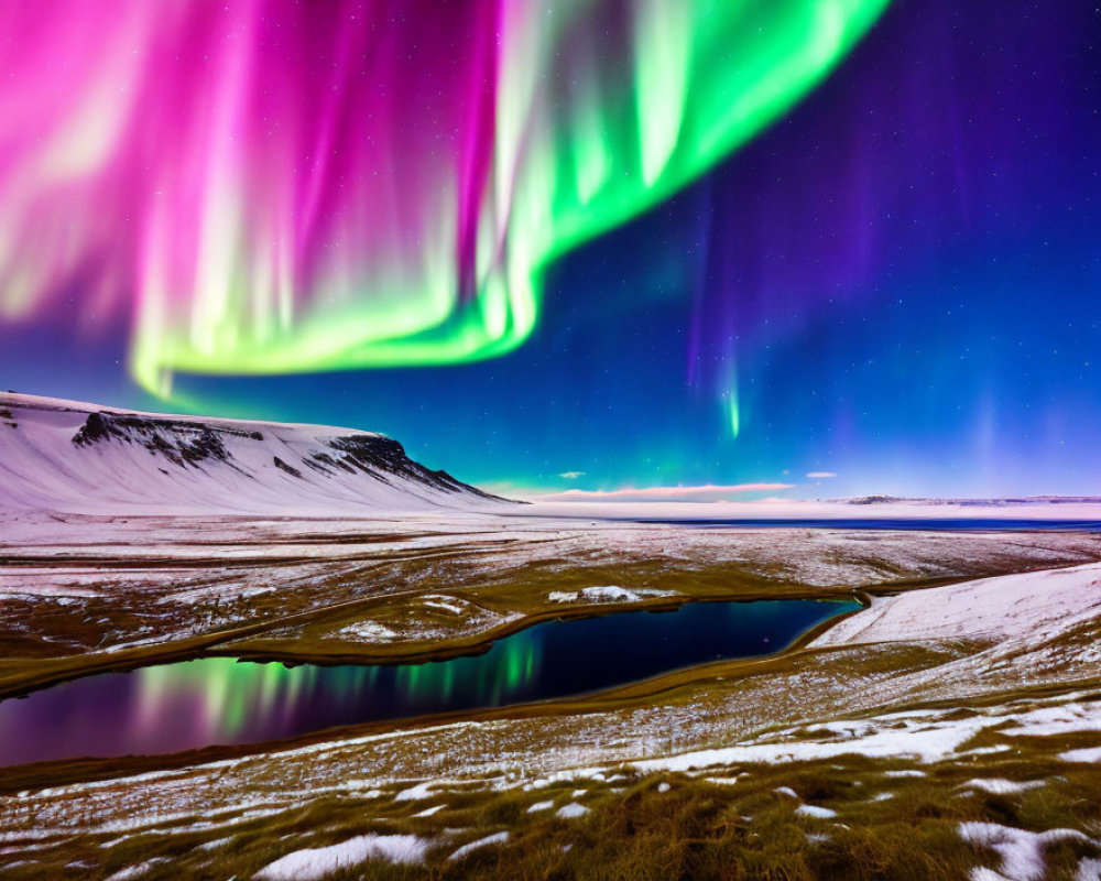 Majestic Aurora Borealis Over Snowy Landscape