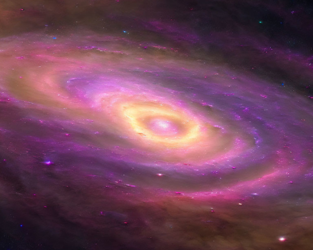 Colorful Spiral Galaxy in Purple, Yellow, and Pink Hues