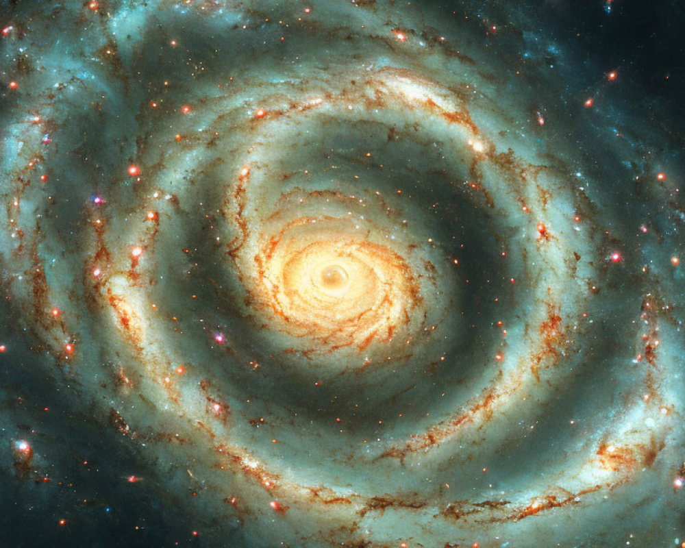 Spiral galaxy with swirling arms, star clusters, and dust lanes