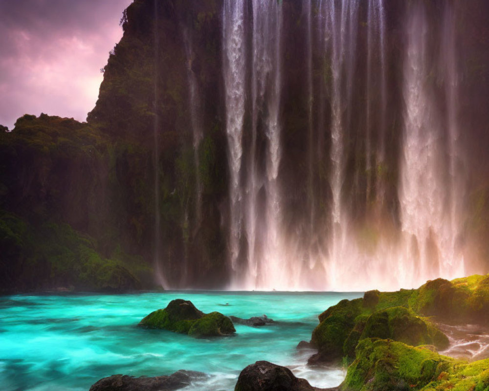 Scenic waterfall in lush greenery and turquoise pool