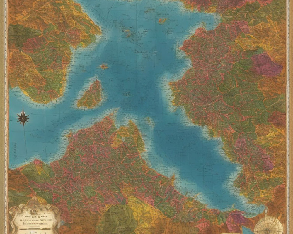 Vintage-style Topographic Map with Blue and Earth Tones