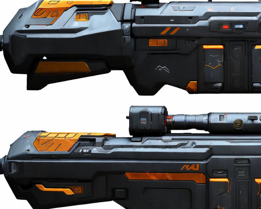 Detailed Views: Futuristic Black and Orange Gun with Scope