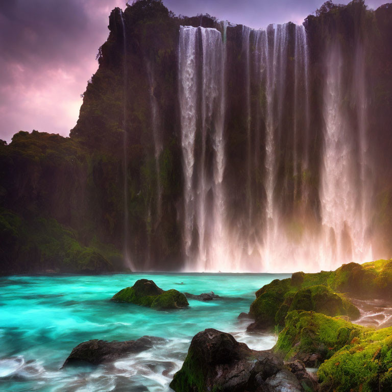 Scenic waterfall in lush greenery and turquoise pool