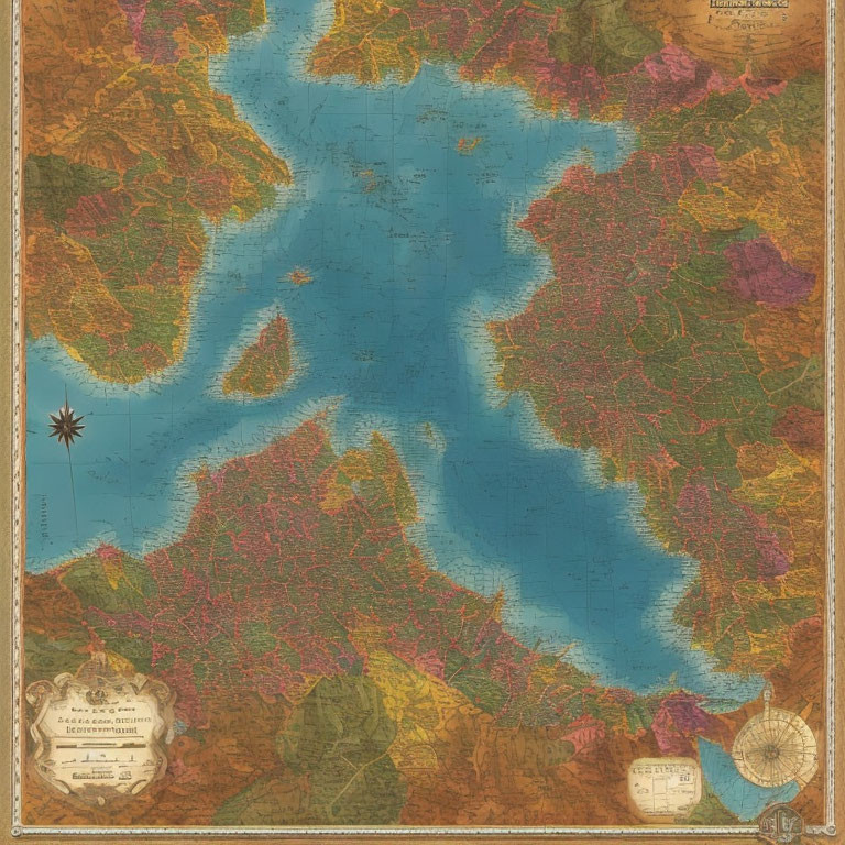 Vintage-style Topographic Map with Blue and Earth Tones