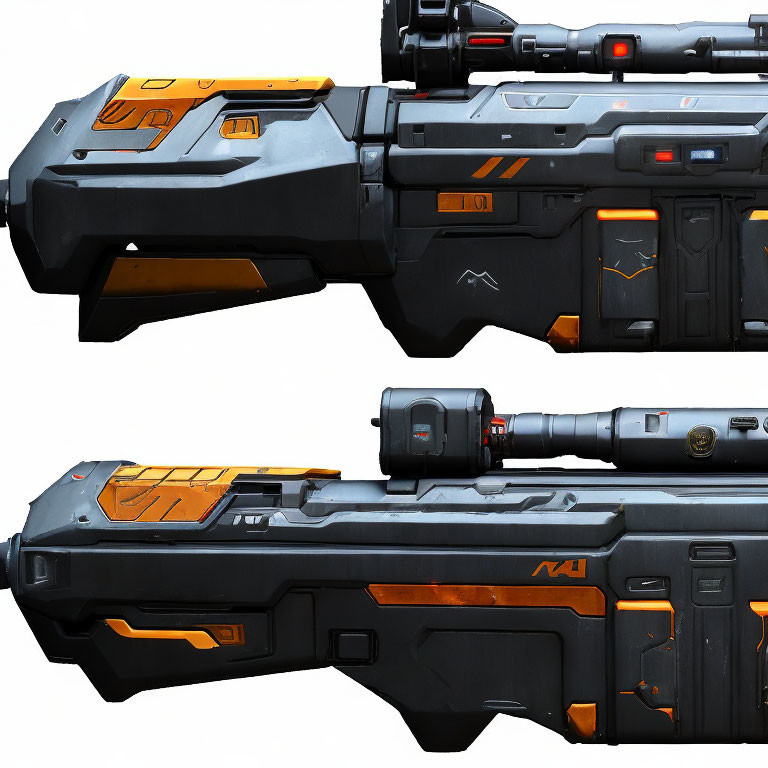 Detailed Views: Futuristic Black and Orange Gun with Scope