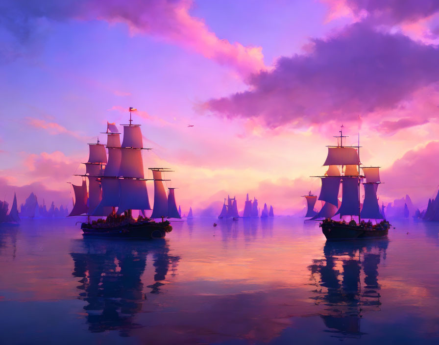 Ships in sunset