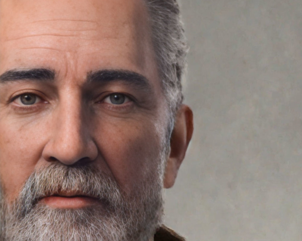 Mature Man Portrait with Grey Beard and Focused Expression