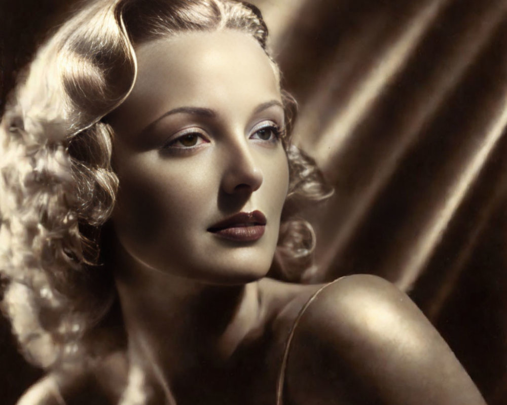 Vintage Black and White Photo of Woman with Wavy Hair and Dramatic Shadows