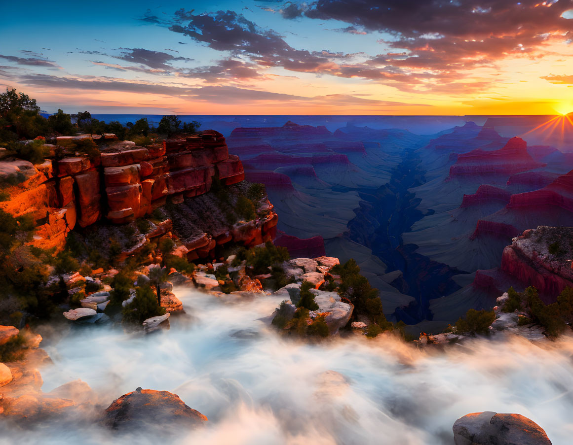 Vibrant sunset over Grand Canyon's layered rock formations