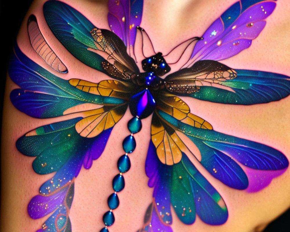 Colorful Butterfly Body Painting with Blue and Purple Wings