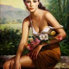 Portrait of a woman surrounded by flowers and serene expression