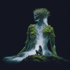 Surreal artwork: Woman as mountain with waterfalls