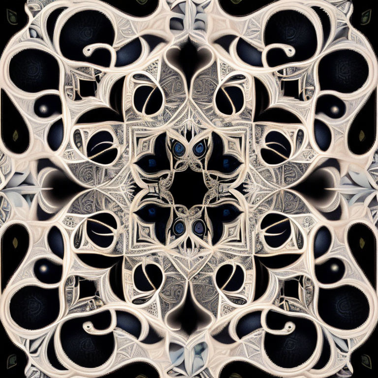 Symmetrical Monochromatic Fractal Design with Ornate Patterns