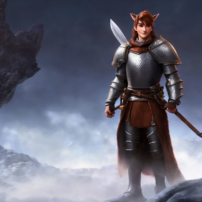 Anthropomorphic Fox Warrior in Medieval Armor Holding Sword