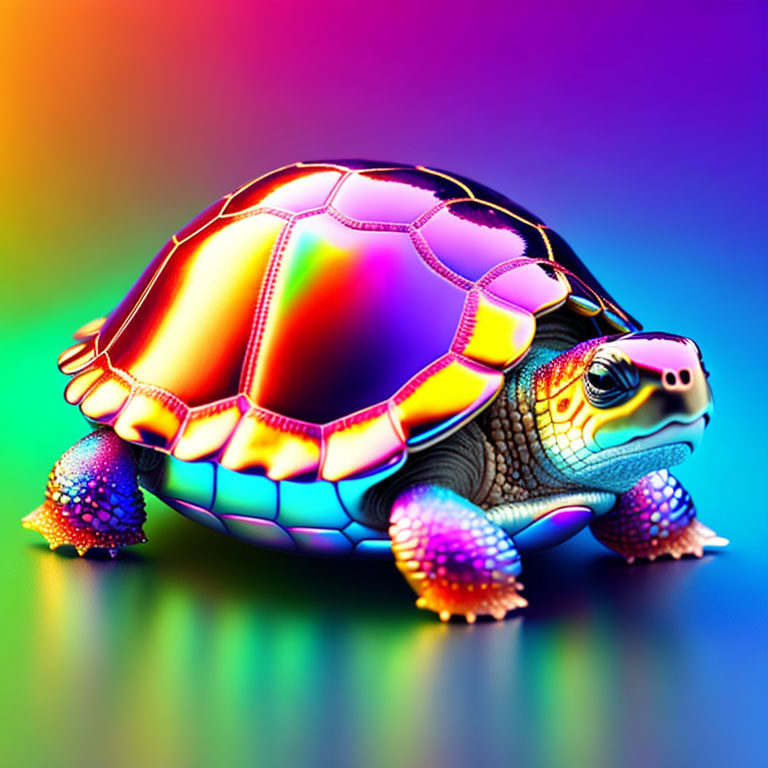 Colorful Digital Turtle with Rainbow Shell on Multicolored Background