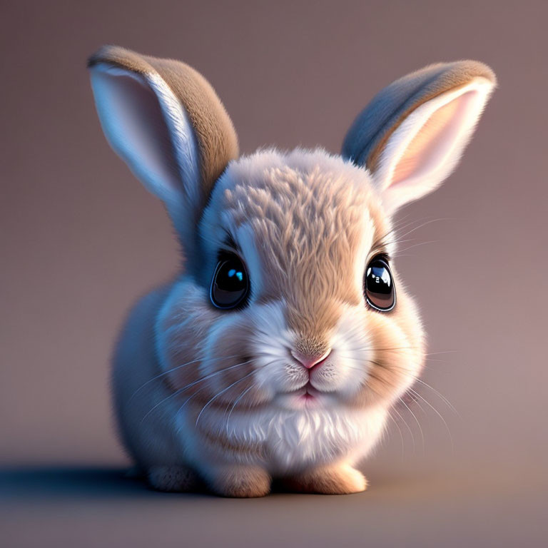 Fluffy Tan Rabbit with Large Ears on Purple Background