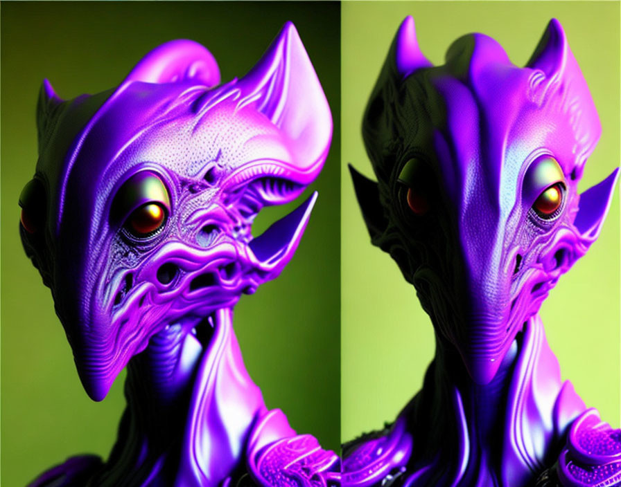 Colorful Artwork: Stylized Purple Alien Faces with Orange Eyes