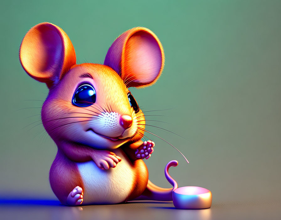 Stylized cartoon mouse with heart next to cheese on gradient background