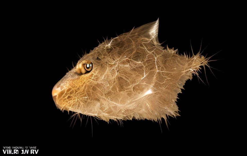 Digital artwork merges cat's face with dried physalis lantern, creating surreal feline form