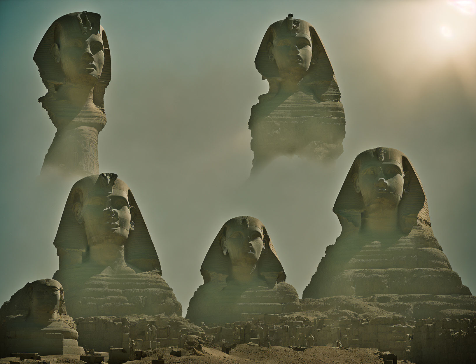 Composite of Great Sphinx of Giza in Hazy Sky