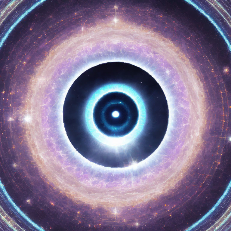 Celestial Eye Structure with Purple and Blue Rings in Starlight