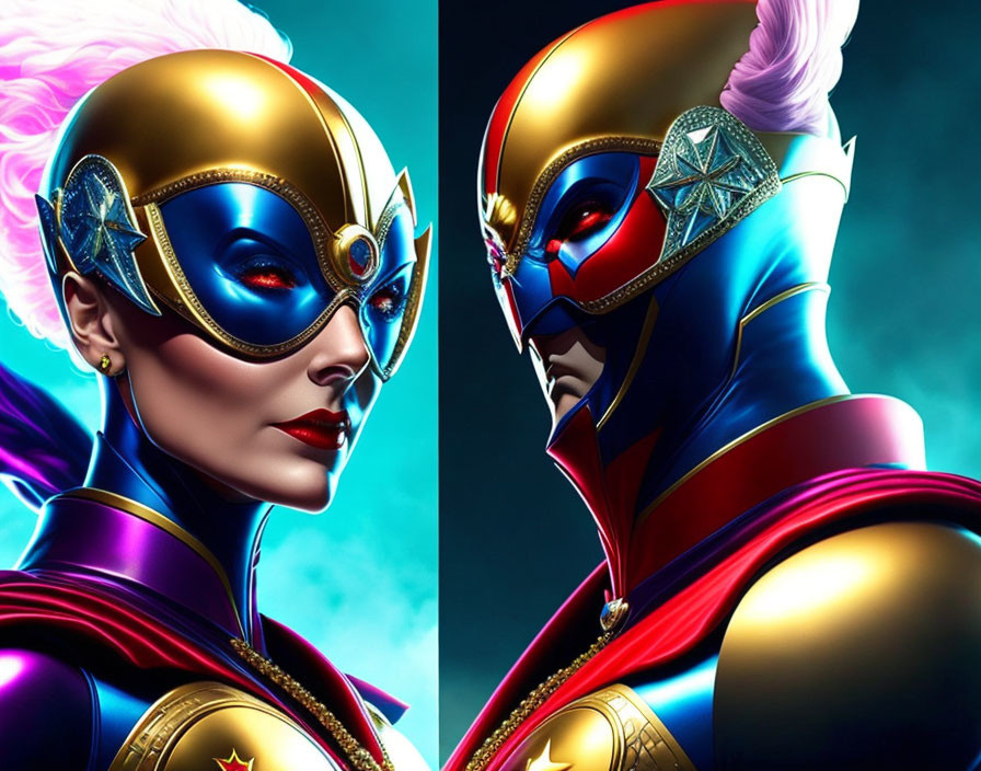 Vibrant Stylized Superheroes in Colorful Costumes and Masks