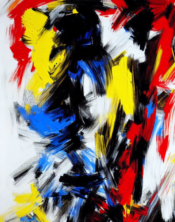 Colorful Abstract Painting with Bold Strokes on White Canvas