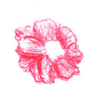 Pink artificial flower wreath on white background