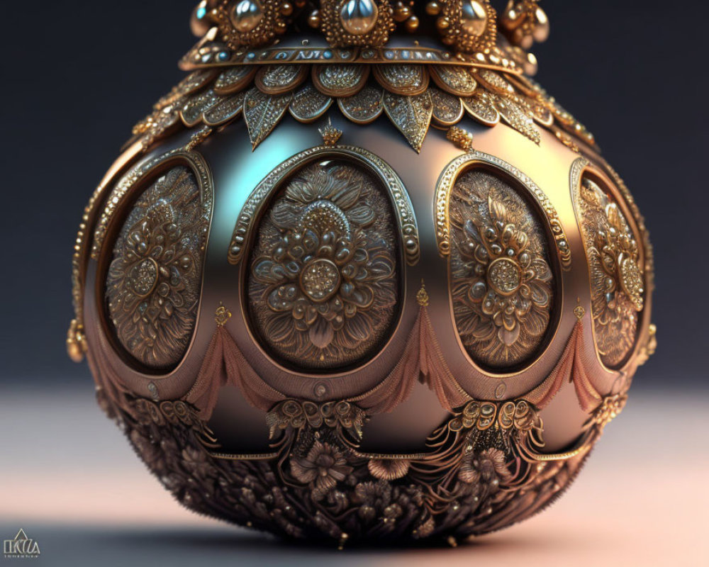 Detailed Golden Floral Patterns on Dark Glossy Sphere