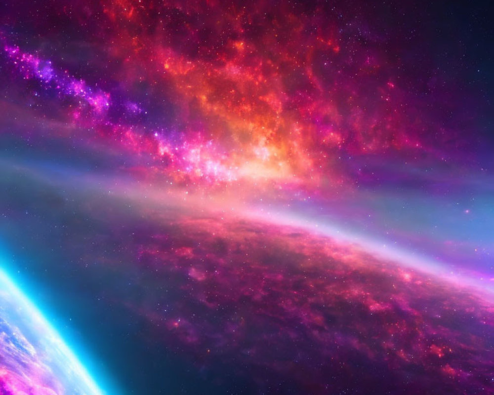 Colorful Space Scene with Bright Horizon and Cosmic Clouds