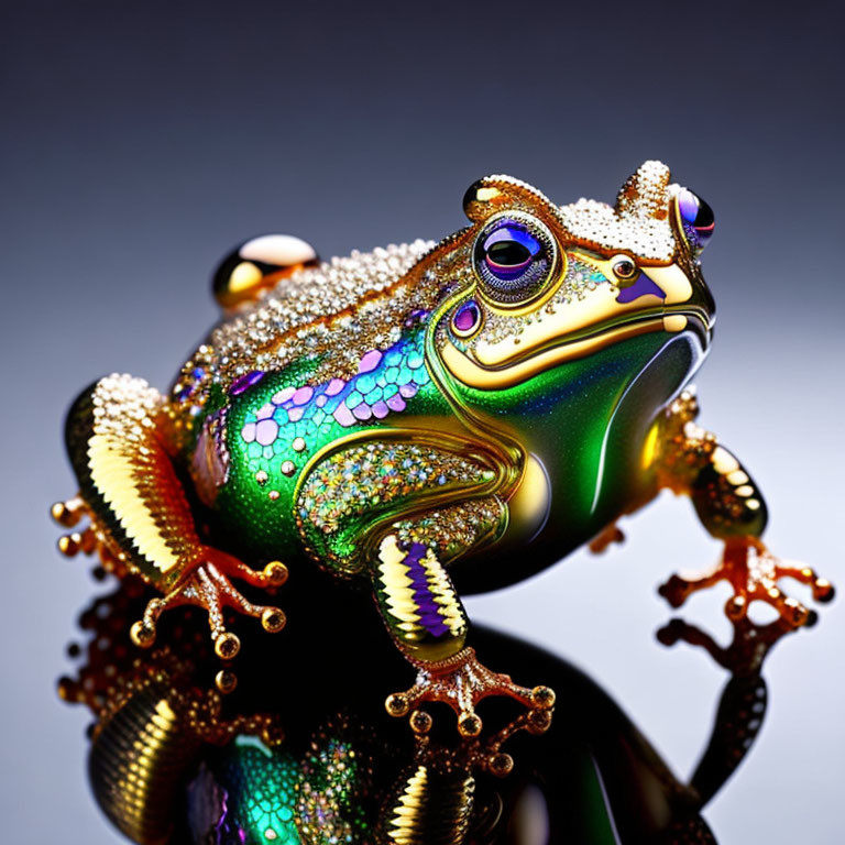 Colorful Frog Illustration with Water Droplets on Dark Background