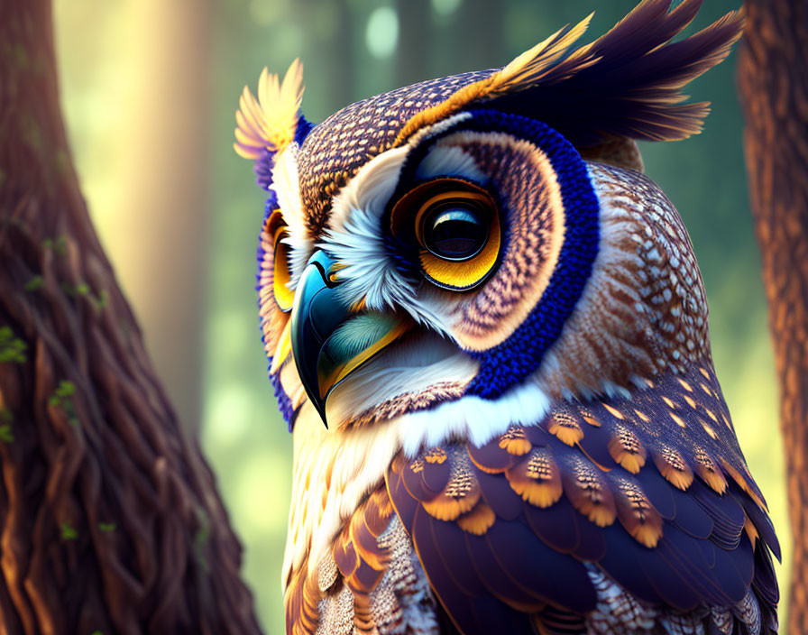 Colorful Stylized Owl Artwork with Intricate Patterns