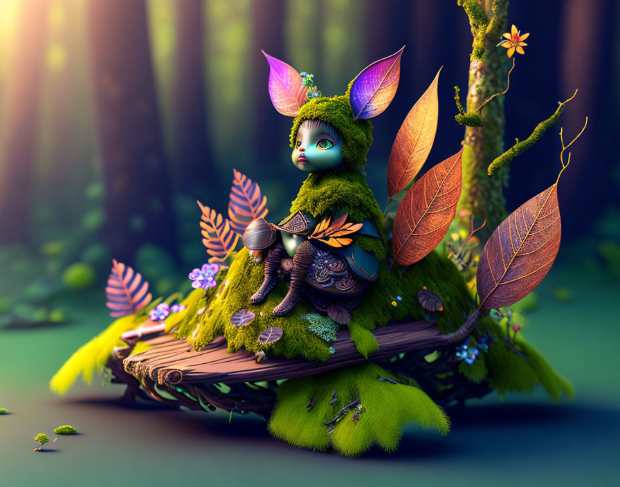 Whimsical digital artwork of creature in enchanted forest