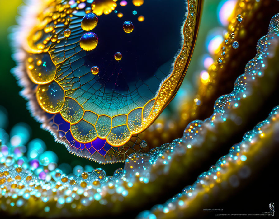 Iridescent Water Droplets Creating Dreamlike Macro Landscape