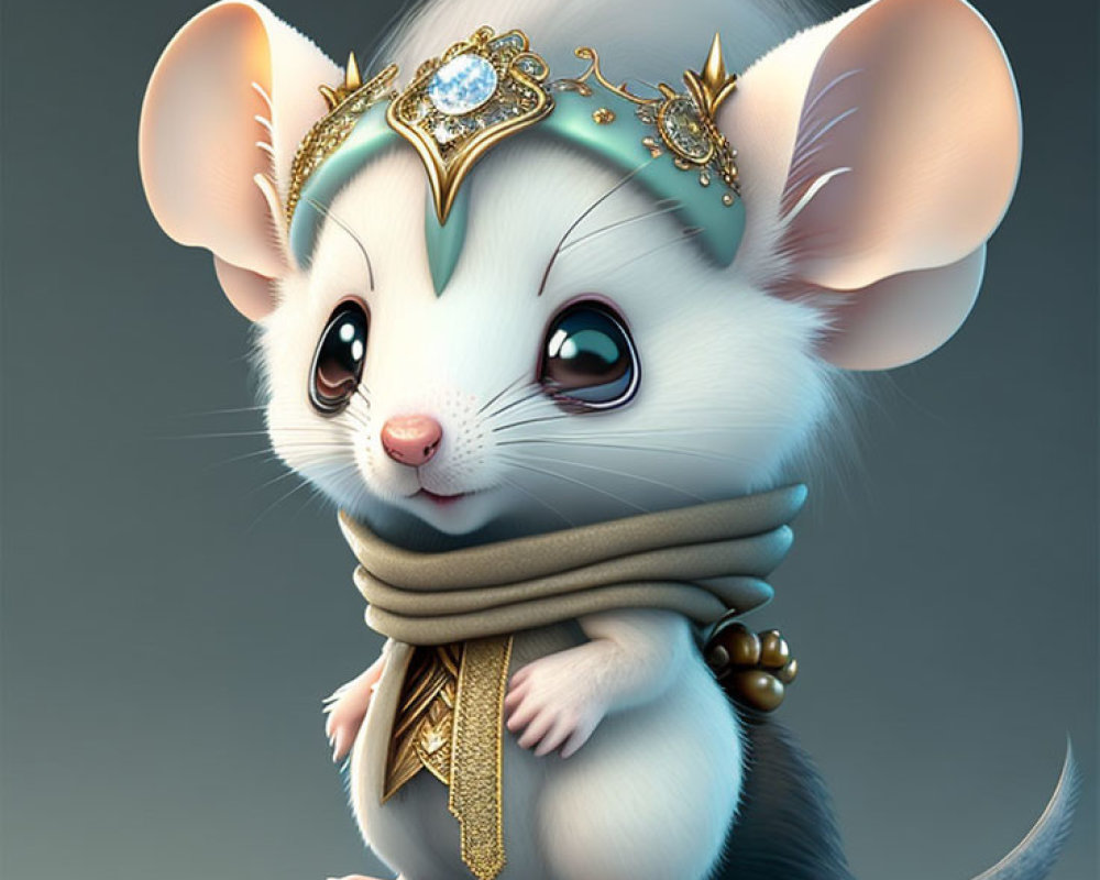 Golden Crowned Mouse with Regal Accessories and Shimmering Gem