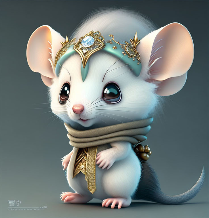 Golden Crowned Mouse with Regal Accessories and Shimmering Gem