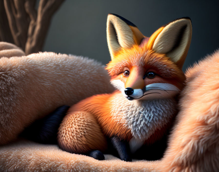 Vibrant 3D Fox Illustration with Large Ears and Fluffy Tails