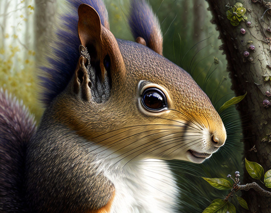 Detailed Close-Up of Vibrant Squirrel with Bushy Tail