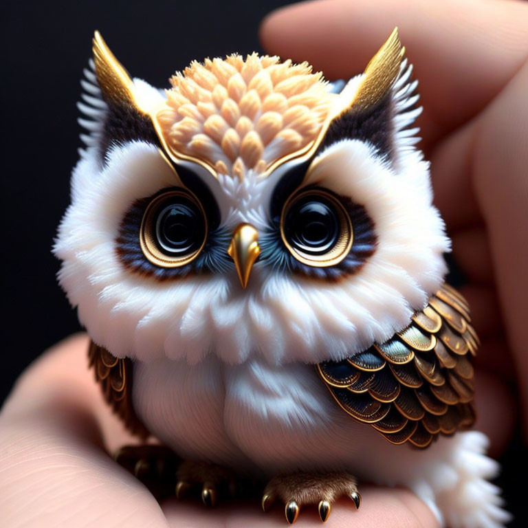 Detailed Owl Miniature Sculpture with Intricate Feathers and Expressive Eyes