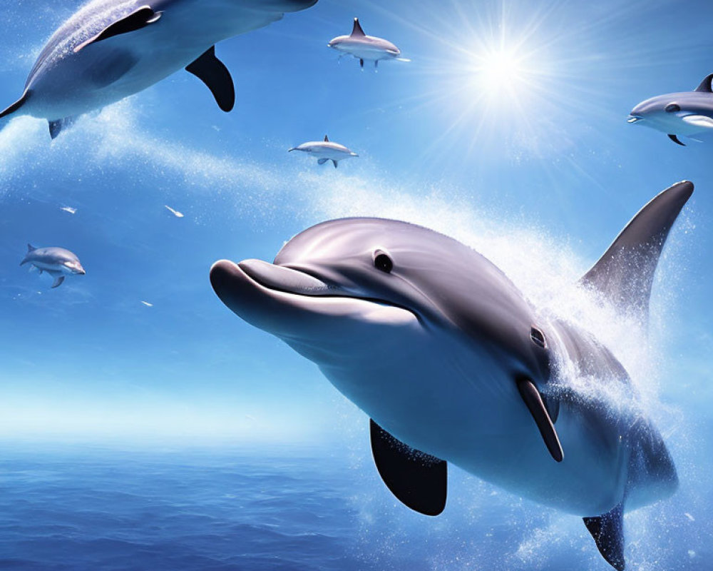 Marine Scene: Dolphins, Sunlight, Small Fish