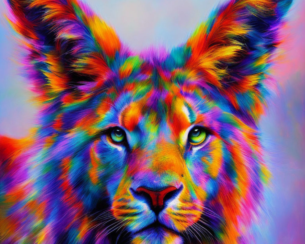 Colorful Lion Face Illustration with Rainbow Spectrum Hues